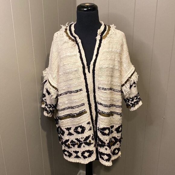 Anthropologie Extra Small/Small Margot Fringed Poncho Sweater Metal - Picture 3 of 12